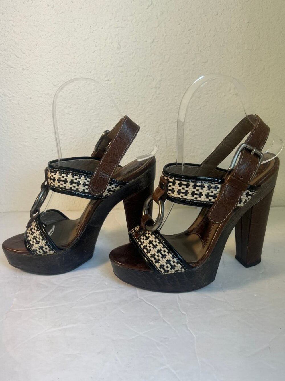 Y2K VINTAGE MARNI PLATFORM RAFFIA WOODEN HEEL SANDALS SIZE 36 / 6 US